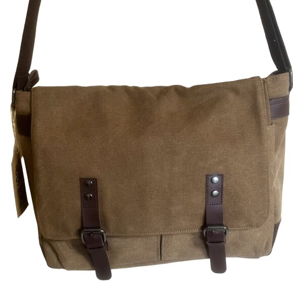 Old School Styled Traditional Waxed Canvas Messenger Bag Adjustable Strap NWT - Picture 2 of 13